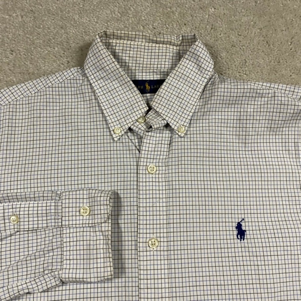 Polo Ralph Lauren Shirt Mens 15 38 Tattersall Check Button Down Blue White